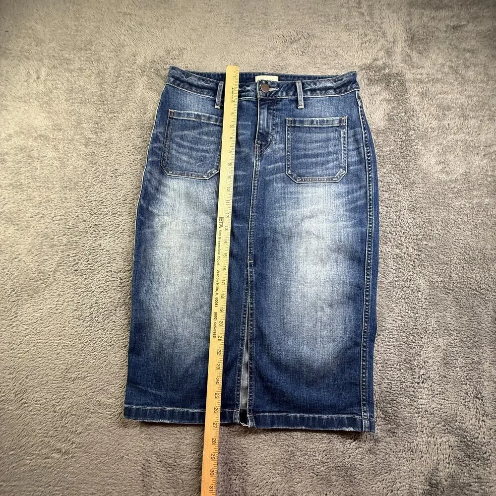 Hinge Denim Pencil Skirt Midi Womens 10 Blue Stone Wash Stretch Cotton - Picture 7 of 8